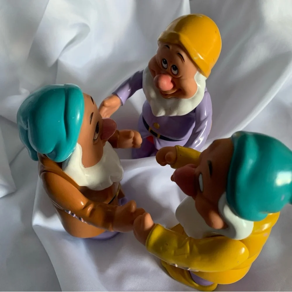 Set of 3 Colorful Dwarf Figurines From Snow White Sneezy Sleepy Happy